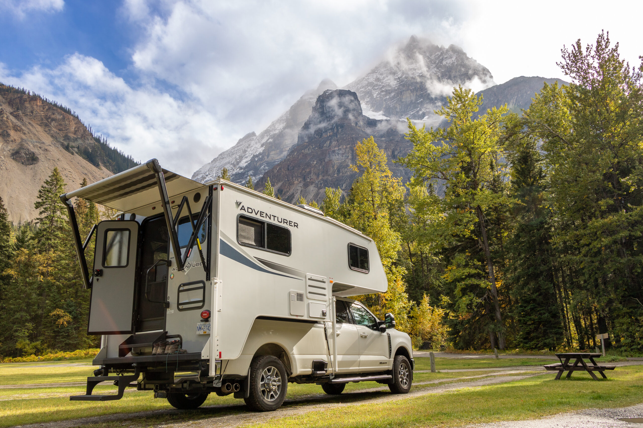 2024 Fraserway RV Rentals Adventurer Truck Camper at Kicking Horse Campground British Columbia